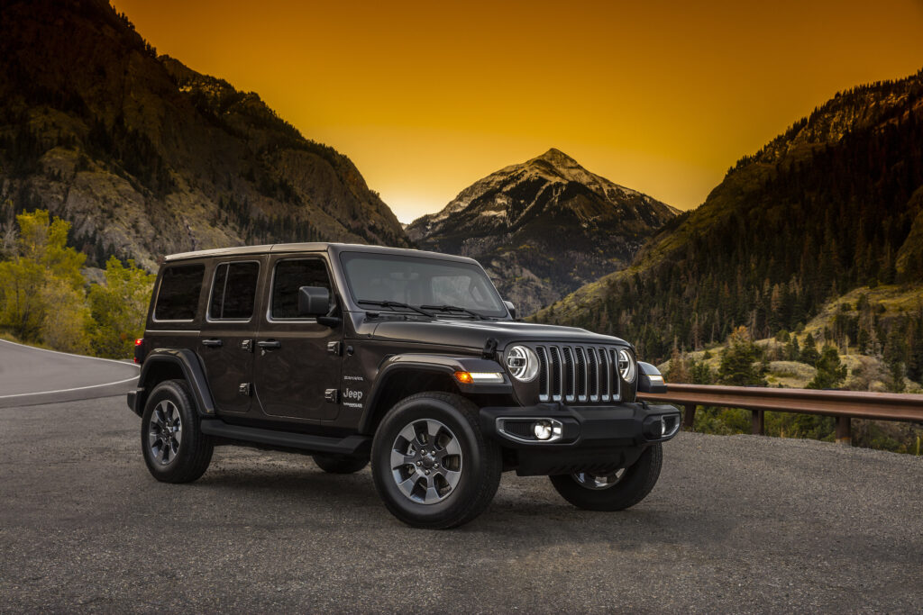 Jeep Wrangler rental Dubai front angle rugged off-road SUV