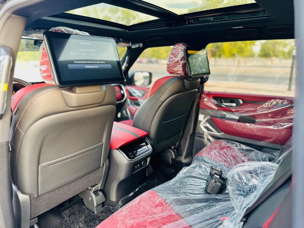 Interior Nissan Patrol Black rental Dubai with premium leather seats