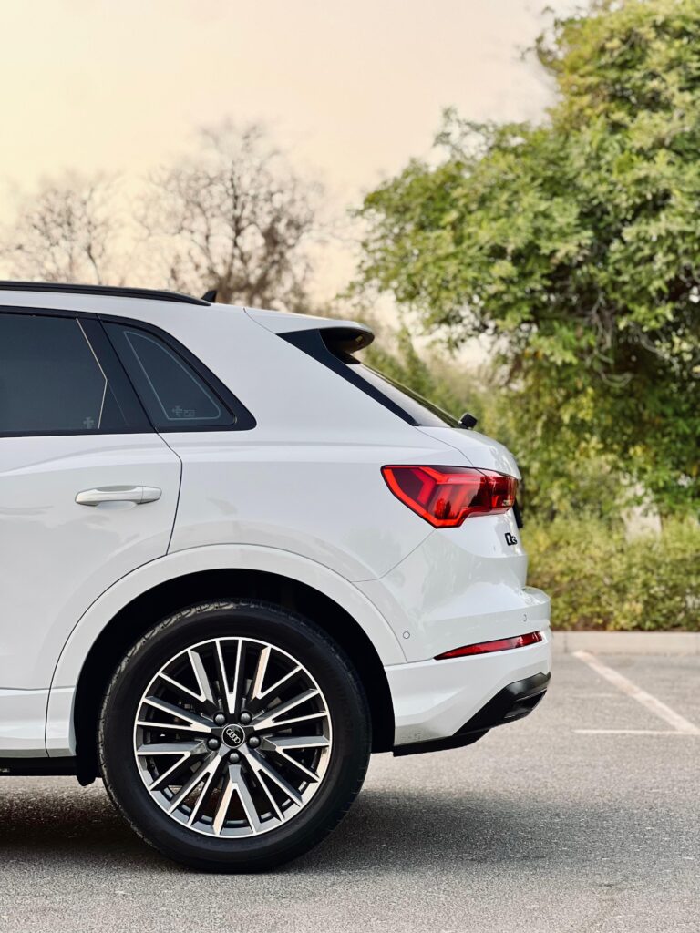 Side profile of Audi Q3 in Dubai Marina