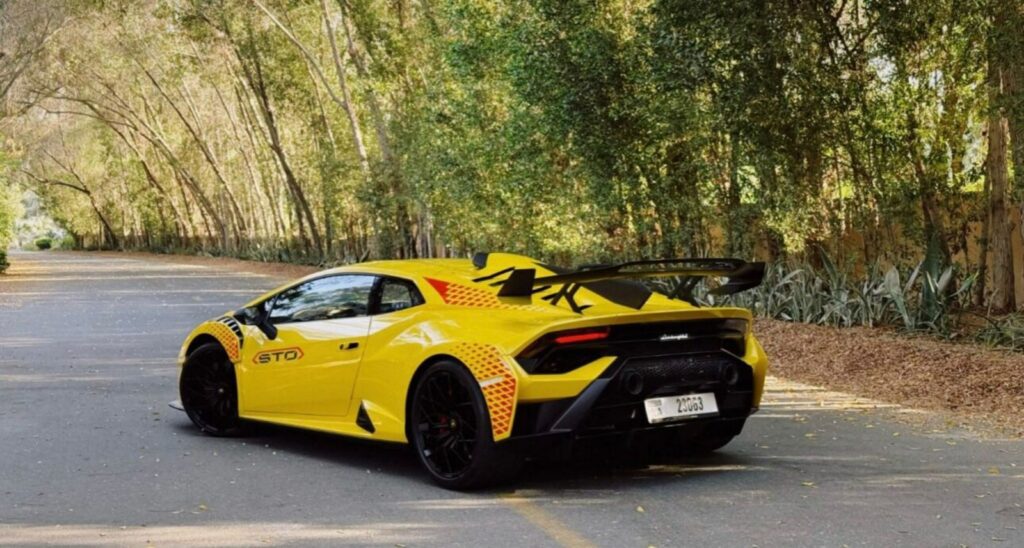 Lamborghini Huracan STO rear view in Dubai Marina